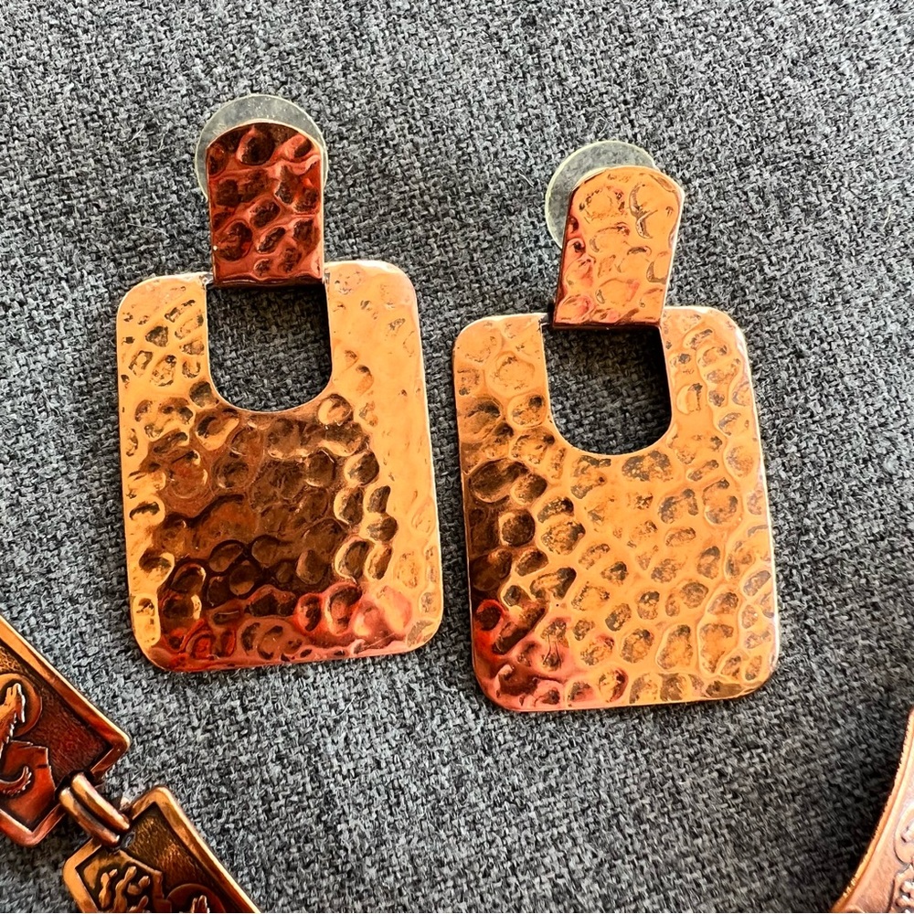 Vintage Solid Copper Link Bracelet With Southwest… - image 2